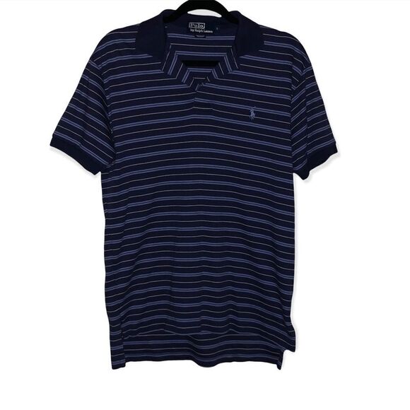 Men's Polo Ralph Lauren Navy Blue Striped Polo Shirt - Picture 1 of 6